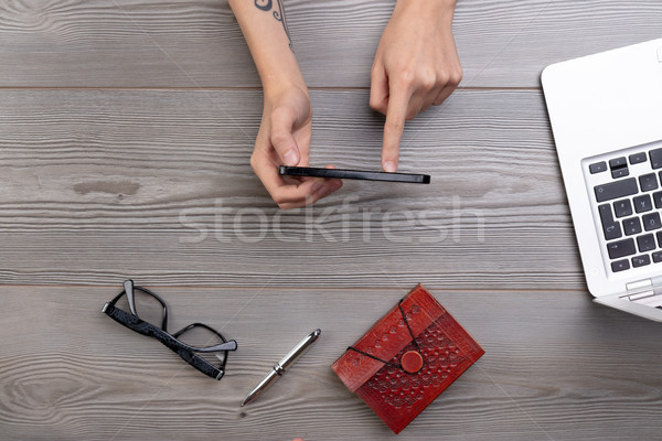 Business lady flat lay with laptop, purse and pen Stock photo © Giulio_Fornasar