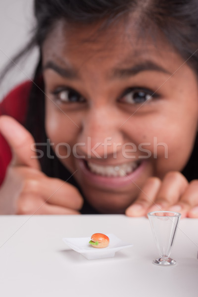 Stock foto: Indian · Mädchen · Ernährung · Mikro · Lebensmittel · funny