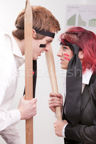 Foto stock: Hombre · vs · mujer · lugar · de · trabajo · trabajo