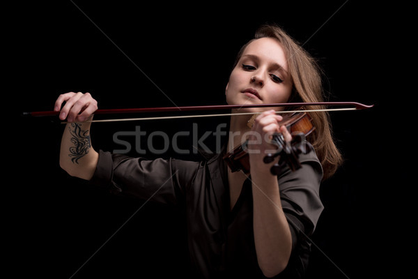 Szenvedélyes hegedű zenész játszik fekete komoly Stock fotó © Giulio_Fornasar