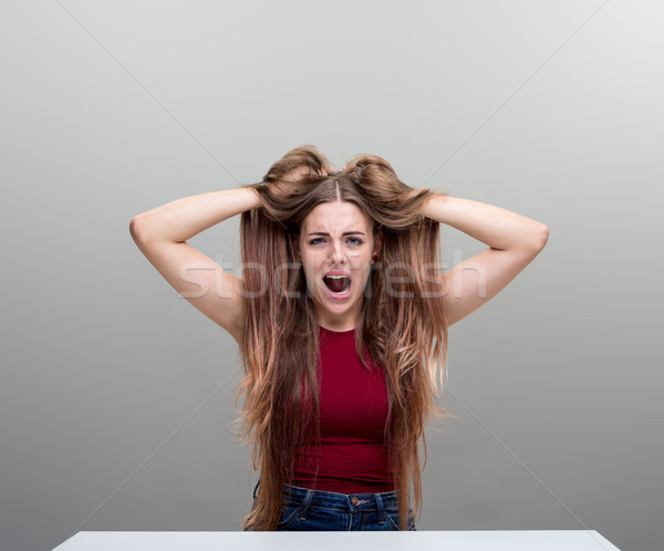 Stock foto: Jungen · böse · Frau · voll · Stress