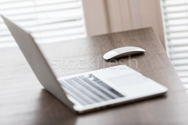 Laptop and cordless mouse on wooden desk Stock photo © Giulio_Fornasar