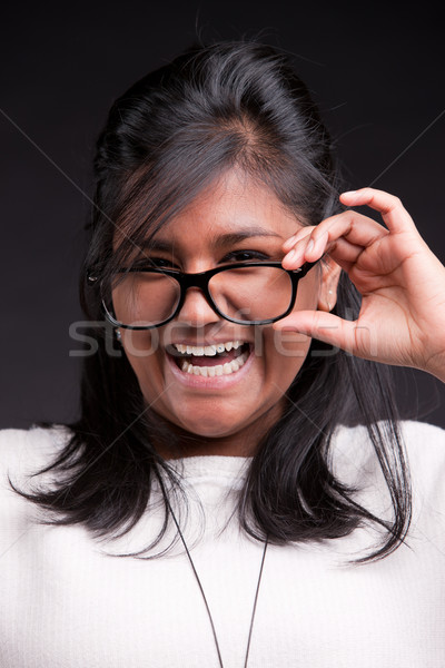 Portret indian fete râsete ochelari fată Imagine de stoc © Giulio_Fornasar