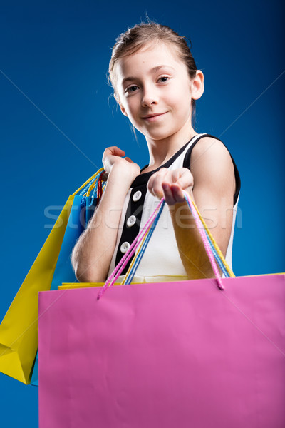 Küçük kız alışveriş çanta küçük para çocuk Stok fotoğraf © Giulio_Fornasar