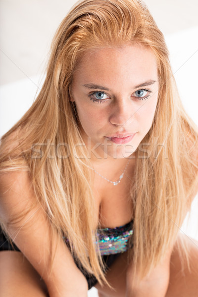 crouched down looking up girl on white Stock photo © Giulio_Fornasar