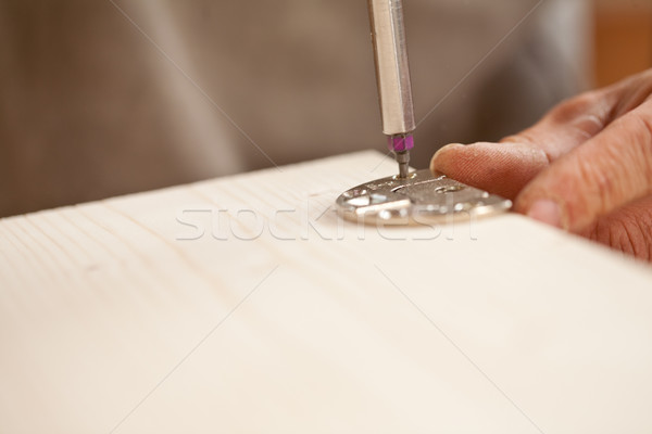 focus on a driver bit screwing a wooden board Stock photo © Giulio_Fornasar