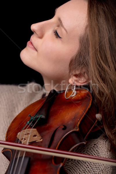 Stock fotó: Nő · oldalnézet · hegedű · szenvedélyes · hegedűművész · játszik