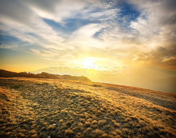 Montagna tramonto bella autunno legno foresta Foto d'archivio © Givaga