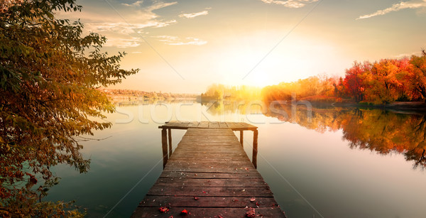 Stock foto: Rot · Herbst · Fischerei · Pier · Holz · Fluss