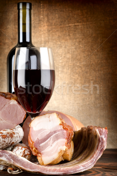 Foto stock: Vino · carne · lienzo · edad · alimentos · vidrio
