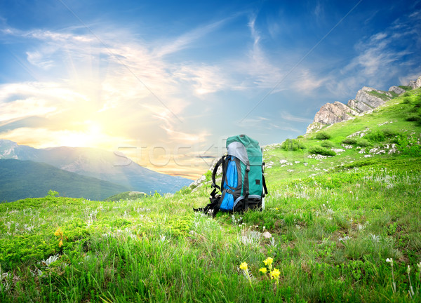 Rucksack Berge stehen Berg Tal Stock foto © Givaga