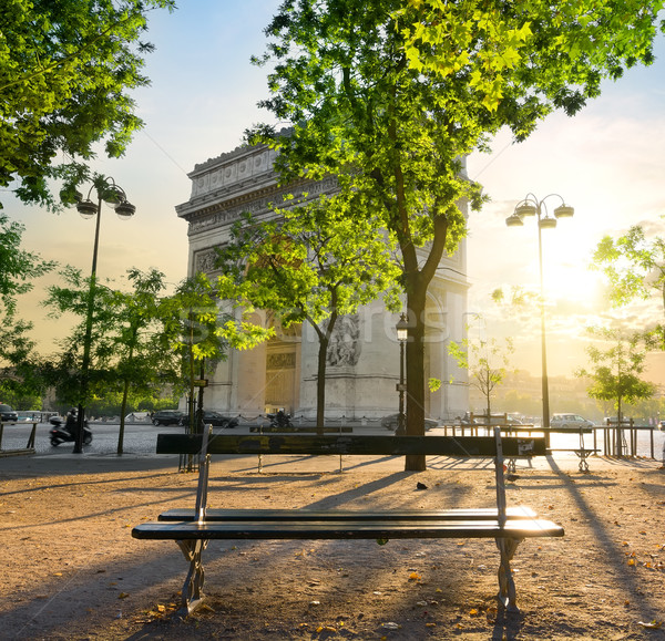 Arc de Triomphe Paris Sonnenuntergang Himmel Straße Landschaft Stock foto © Givaga