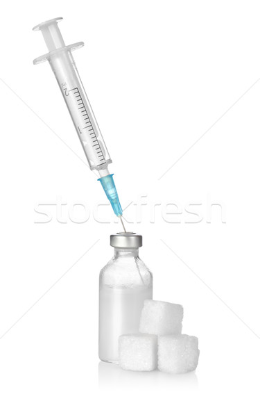 Imagine de stoc: Zahăr · insulina · seringă · izolat · alb