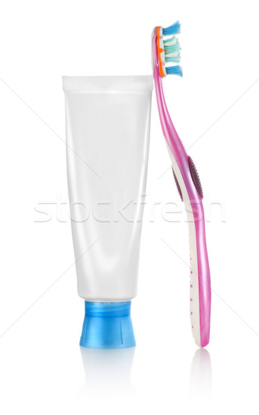 牙膏 牙刷 孤立 白 商業照片 © Givaga