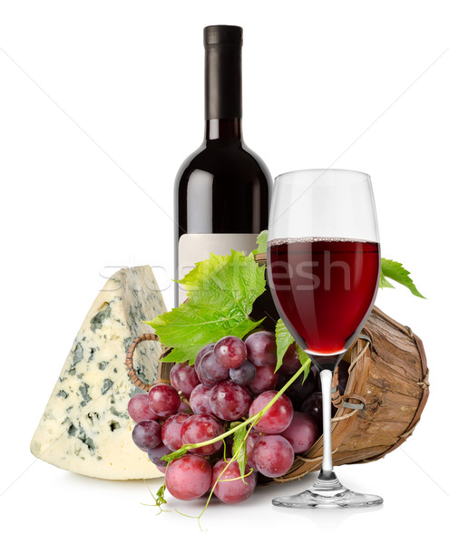 Wine cheese and grape in basket Stock photo © Givaga