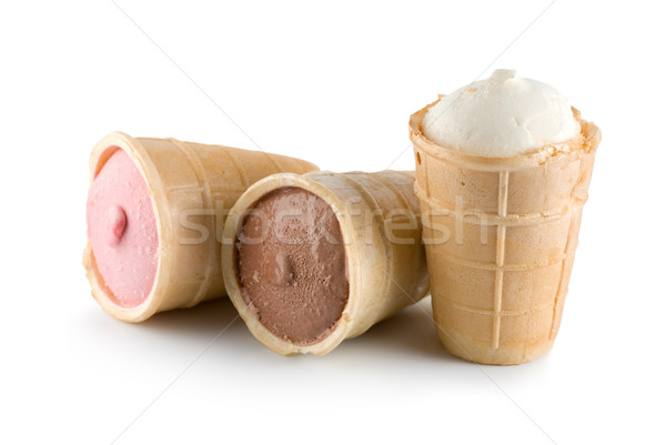 Foto stock: Tres · helado · aislado · diferente · sabores · chocolate