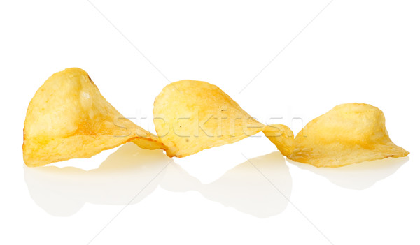 Drei Kartoffelchips isoliert weiß Fett gelb Stock foto © Givaga