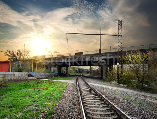 鉄道 田園風景 いい パステル 日没 太陽 ストックフォト © Givaga