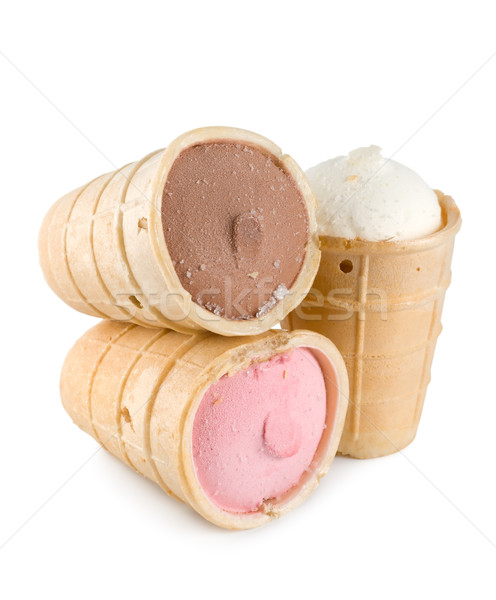 Stock fotó: Három · fagylalt · csésze · különböző · ízek · csokoládé