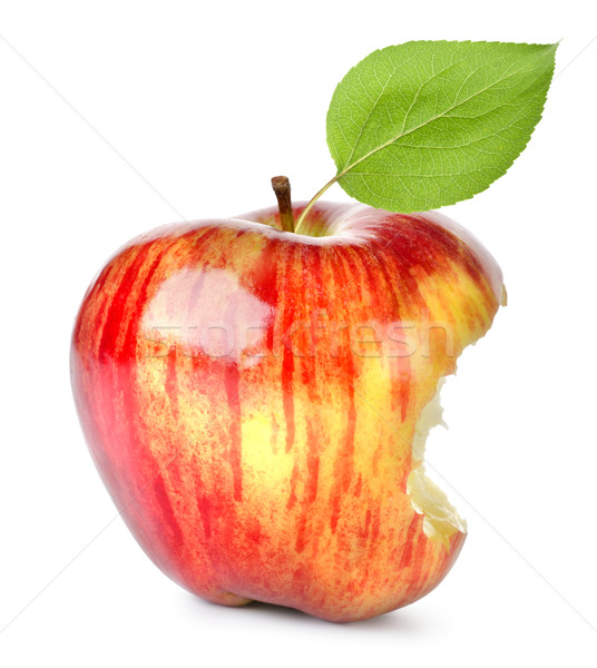 Morder manzana roja aislado blanco manzana hoja Foto stock © Givaga