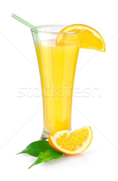 Proaspăt suc de portocale sticlă izolat alb Imagine de stoc © Givaga