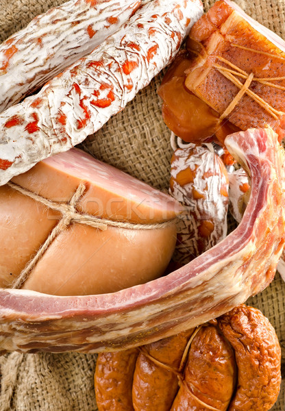 Cocido carne salchichas edad fondo grasa Foto stock © Givaga
