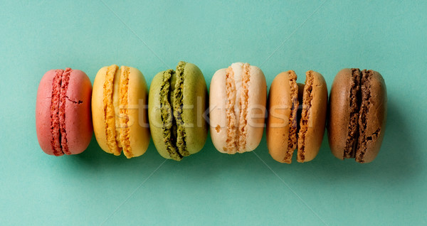 Foto stock: Macarons · doce · colorido · turquesa · textura