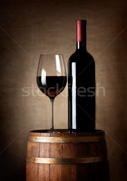 Stock photo: Wine on a barrel
