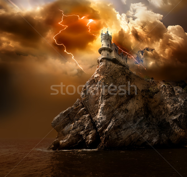 Lightning over the castle Stock photo © Givaga