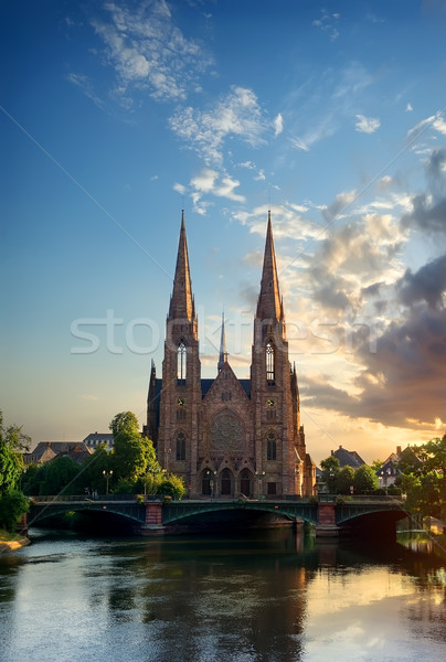 Iglesia amanecer Francia agua sol Foto stock © Givaga