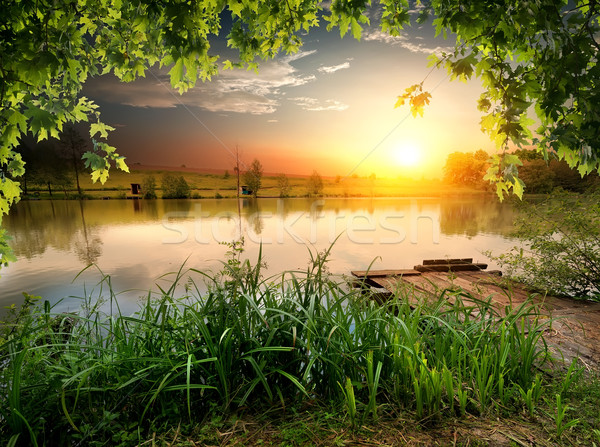 Fishing lake in evening Stock photo © Givaga