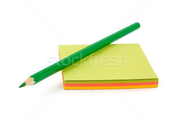 Foto stock: Verde · lápis · papel · isolado · branco