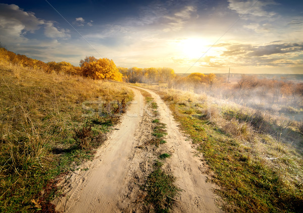 Estrada rural dente manhã outono céu paisagem Foto stock © Givaga