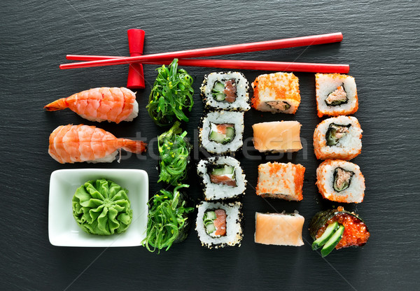 Ingesteld sushi wasabi eetstokjes voedsel tabel Stockfoto © Givaga