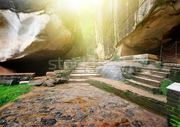 Lépcsősor kövek palota Sri Lanka erdő fal Stock fotó © Givaga