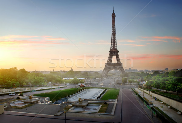 Foto stock: Torre · Eiffel · madrugada · Paris · França · céu · construção