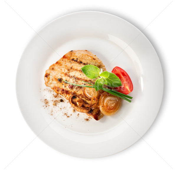 ステーキ トマト 白 プレート 孤立した 食品 ストックフォト © Givaga