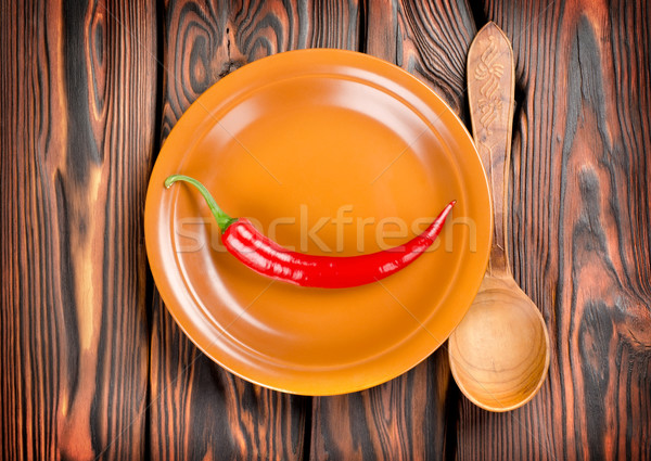 Pepper in a plate and spoon Stock photo © Givaga