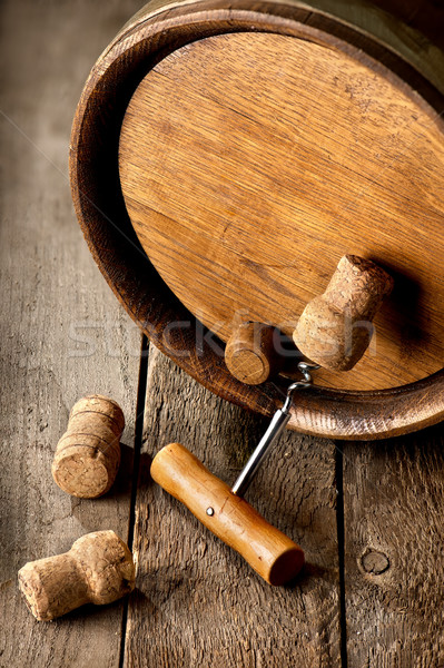 Corkscrew and wooden cask Stock photo © Givaga