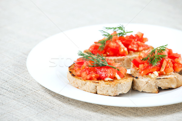 西紅柿 三明治 西班牙人 大蒜 橄欖油 祝酒 商業照片 © gladcov