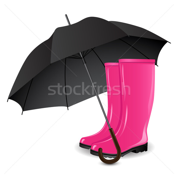 Pereche umbrelă alb grădină ploaie picior Imagine de stoc © gladcov