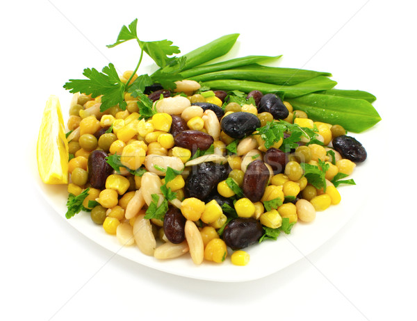 豆 沙拉 盤 綠色 黃色 商業照片 © gladcov