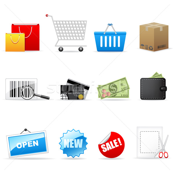 Vektor vásárlás ikon szett 12 ikonok doboz Stock fotó © gladcov