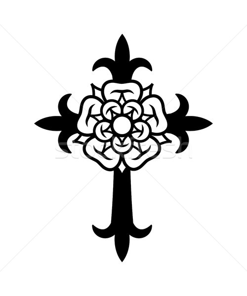 Stock fotó: Kereszt · rózsa · titokzatos · szimbólum · embléma · középkori