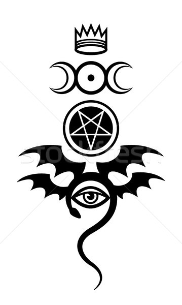 Gonosz szem embléma boszorkányság felirat fekete Stock fotó © Glasaigh
