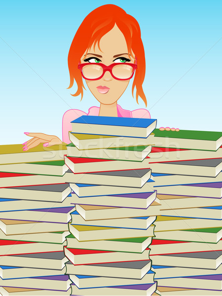 Lány visel szemüveg mögött boglya könyvek Stock fotó © gleighly