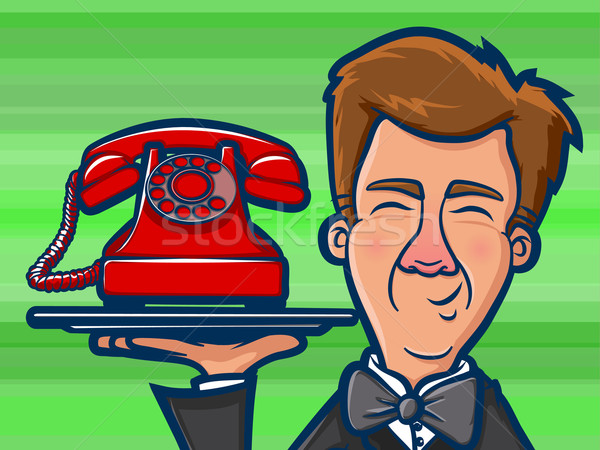 Telefoon butler cartoon illustratie man Stockfoto © gleighly