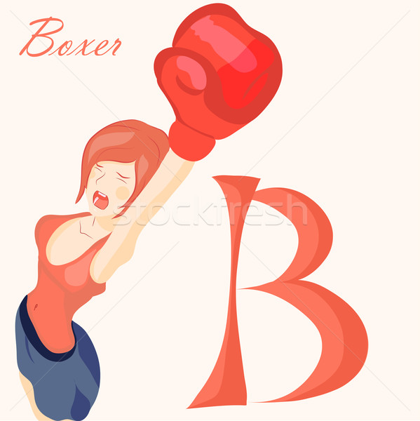Vector beautiful girl in boxing gloves. alphabet, abc. Stock photo © Glenofobiya