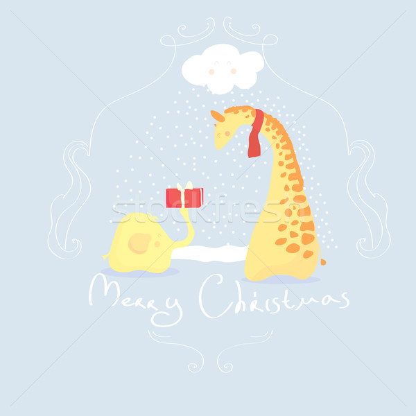 Girafe éléphant cadeau neige nouvelle année [[stock_photo]] © Glenofobiya