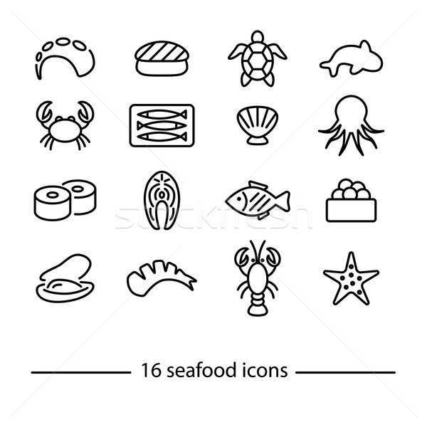коллекция морепродуктов линия иконки воды продовольствие Сток-фото © glorcza